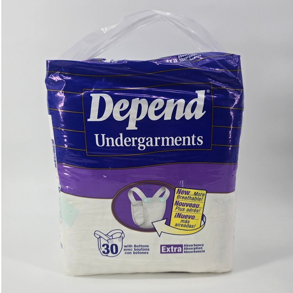 Depend Vintage 1996 White Undergarments with Buttons Extra Absorbency 30 Count